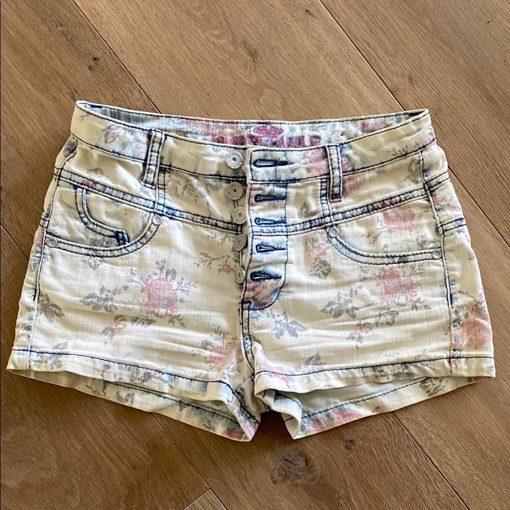 Almost Famous Faded Floral Jean Shorts